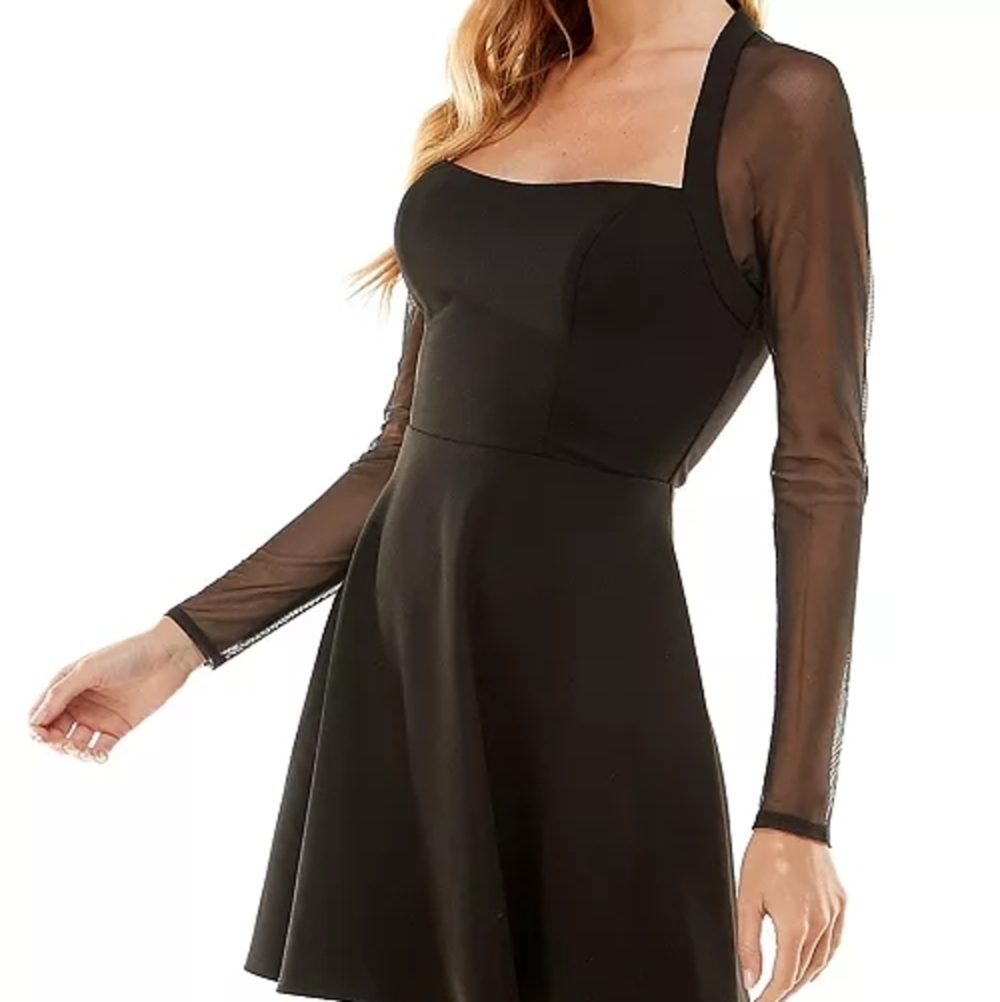 NWT, City Studios Black Mesh Sleeve Skater Dress Size 11